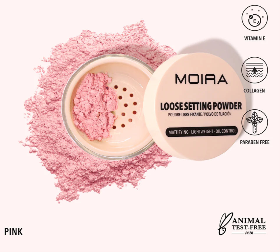 Moira Loose Setting Powder Pink- Polvo suelto fijador Rosado perfecto para iluminar