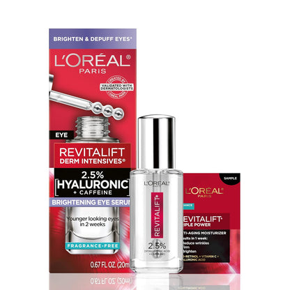 L'Oréal Paris Revitalift Derm Intensives Sérum Contorno de ojos con 2.5% de Ácido Hialurónico y Cafeína , 20 ml