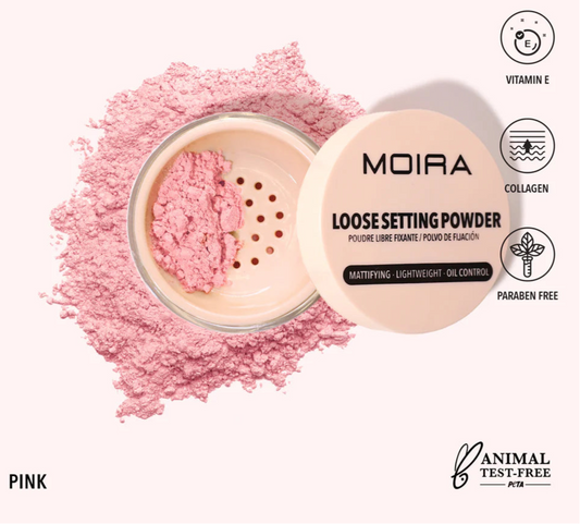 Moira Loose Setting Powder Pink- Polvo suelto fijador Rosado perfecto para iluminar