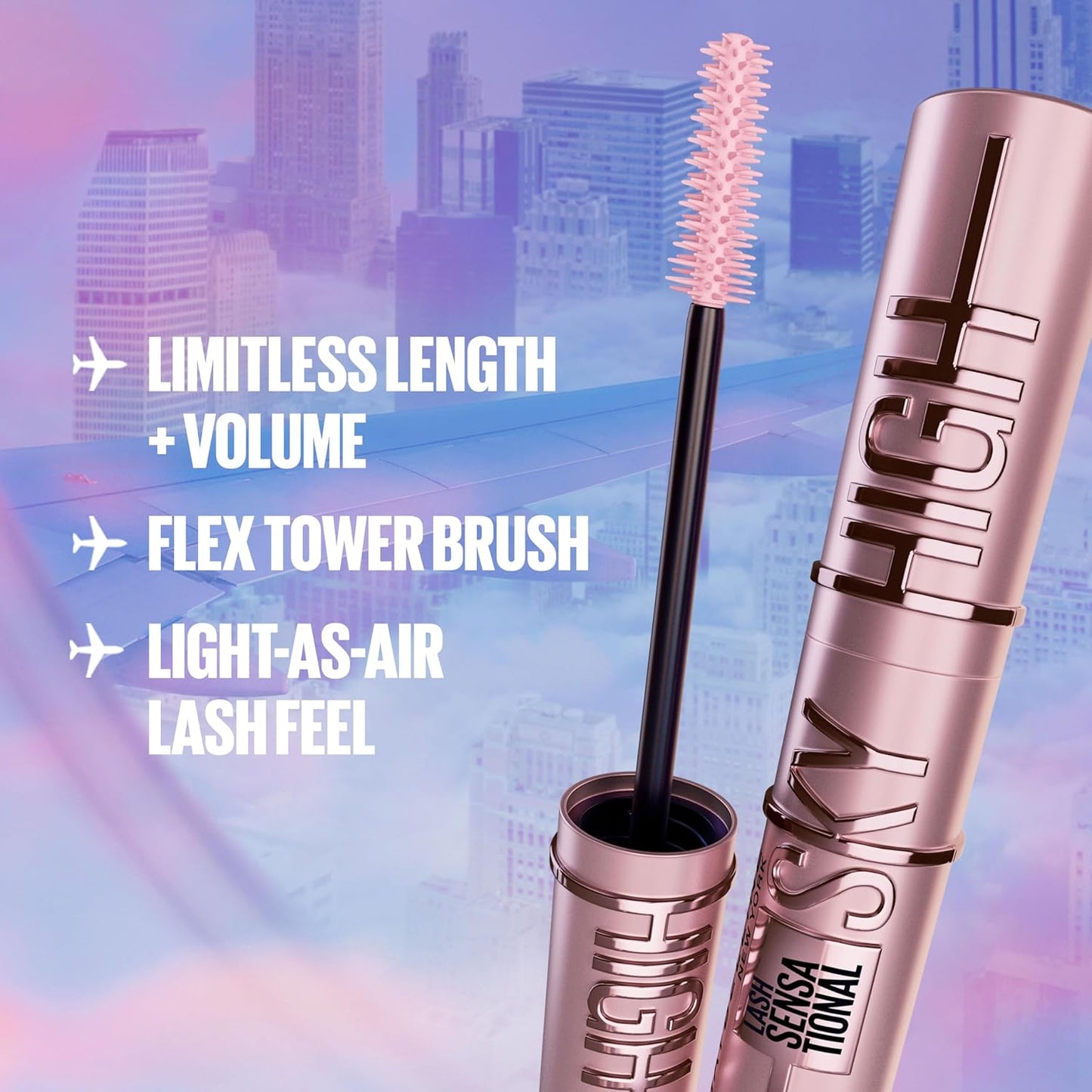 Maybelline Lash Sensational Sky High-Máscara de pestañas, lavable, Color Very Black